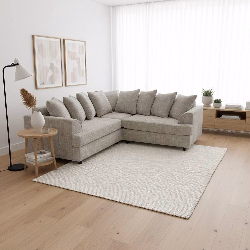 Abakus Direct Ferguson Chenille L-Shape Corner Sofa in Taupe with Deep Seats and Scatter Cushions – 2