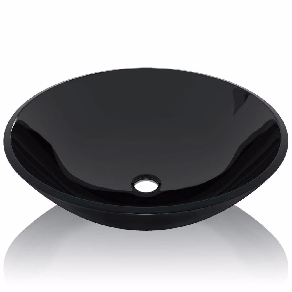 Berkfield Home Round Black Tempered Glass Countertop Basin, Diameter: 42 cm, Height: 13 cm – 3