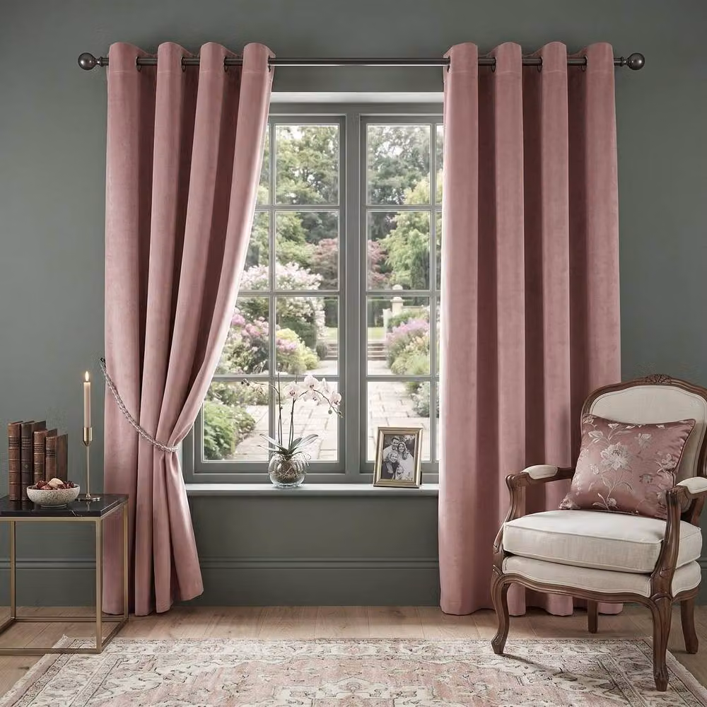 Luxor Living Pink Velvet Thermal Blackout Eyelet Curtains, Pair, Width: 229 cm, Drop: 183 cm – 3