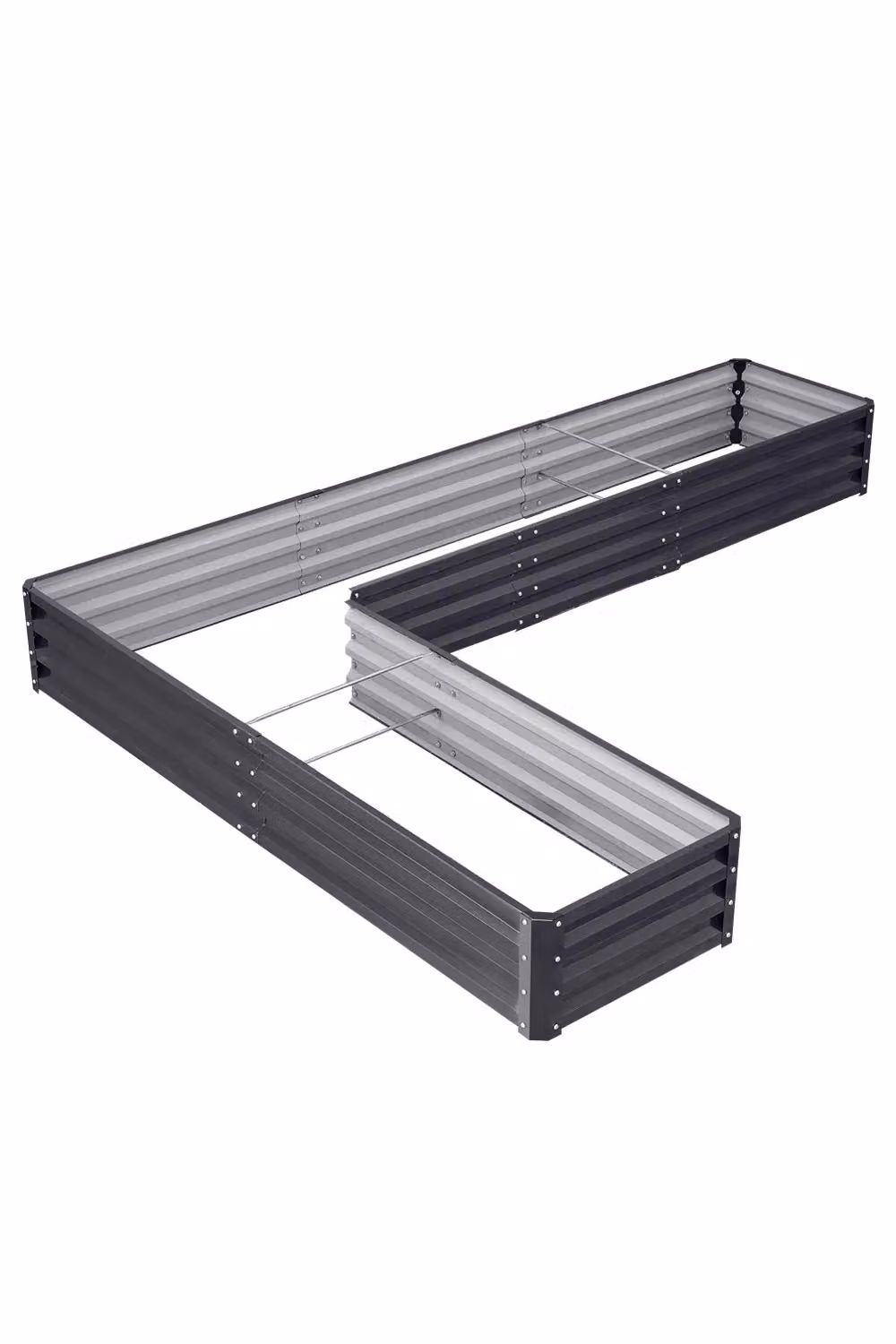 H&O Direct L-Shaped Galvanised Steel Raised Garden Bed in Anthracite, W/D/H: 61 x 61 x 30 cm – 2