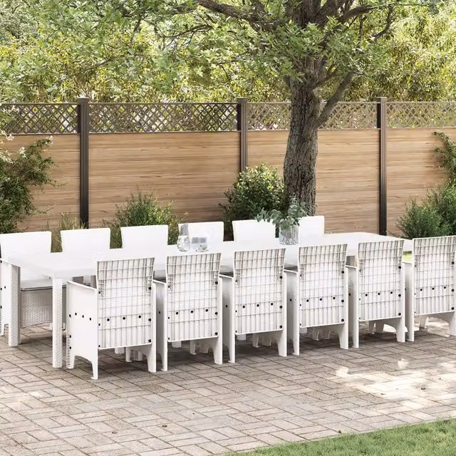 Berkfield Home 13 Piece White Poly Rattan Garden Dining Set with Cushions – 1