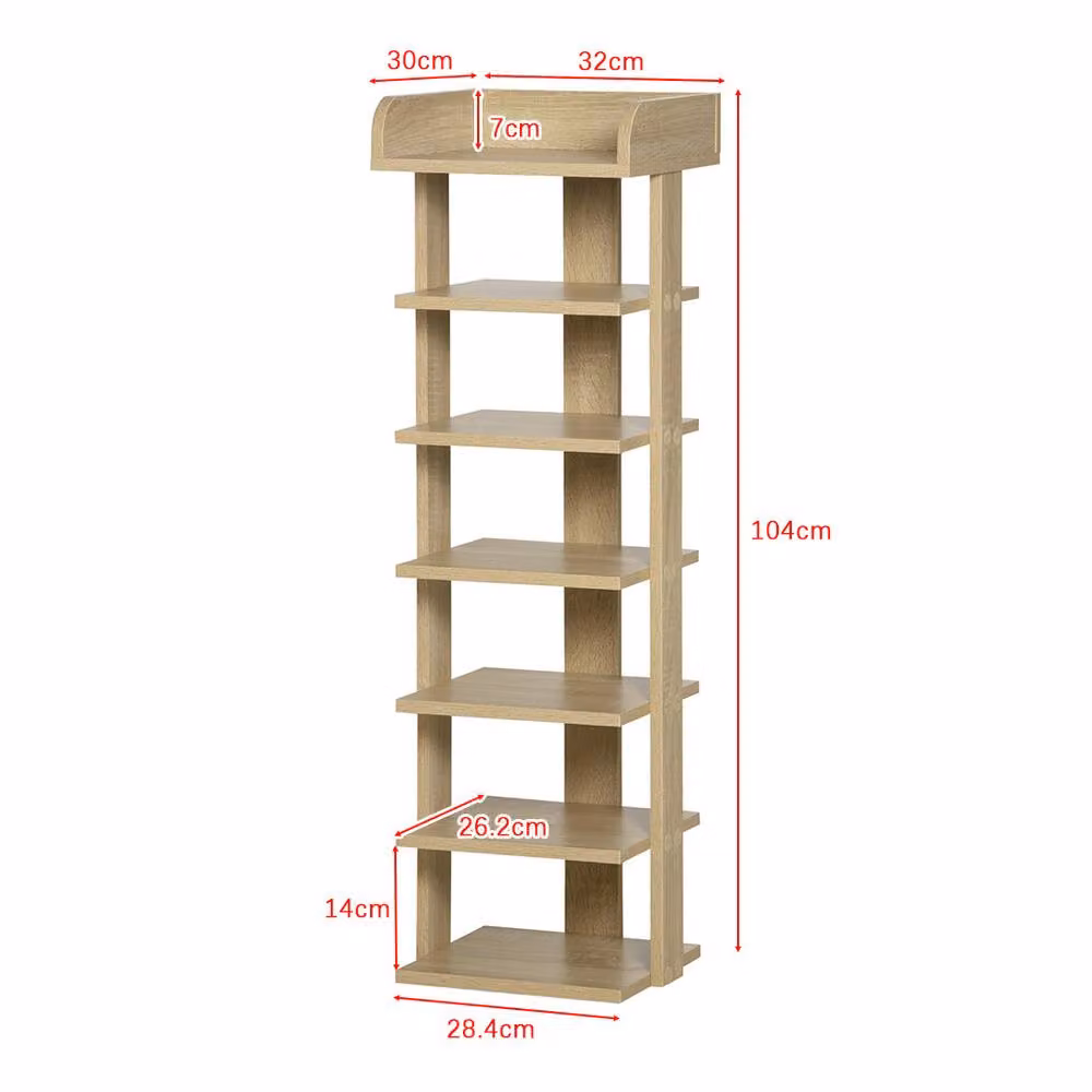 ERGOVEXA 7-Tier Oak Wood Shoe Rack Display Shelf in Brown – 2