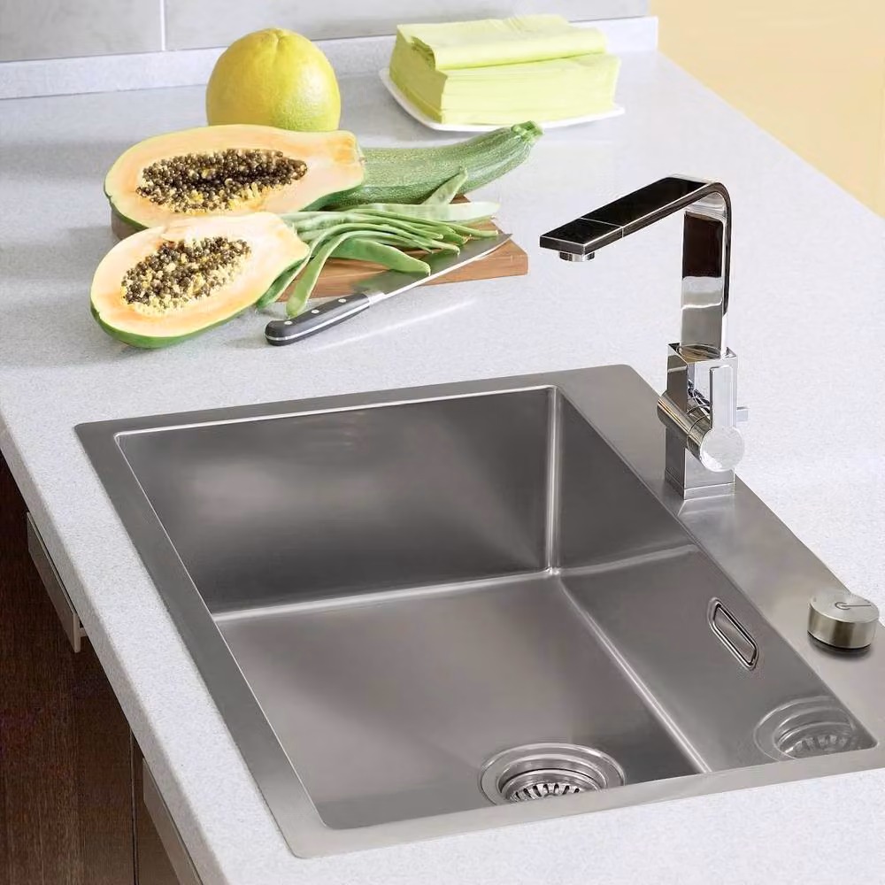 Resmo Compact Single Bowl Stainless Steel Topmount Sink in Silver W: 40 cm, D: 45 cm – 2