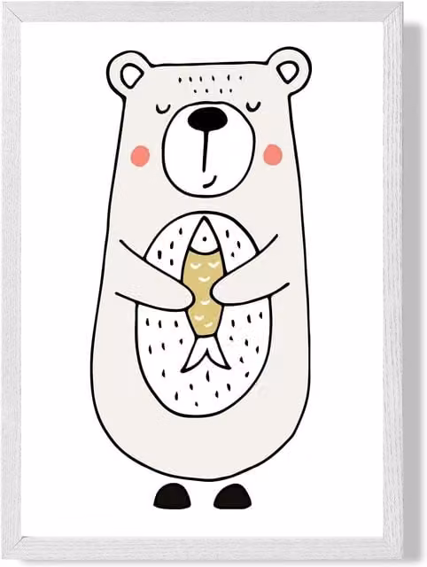 ARTZE Scandi Animal Framed Print, Beige Bear Illustration in a White Frame, A3 – 1