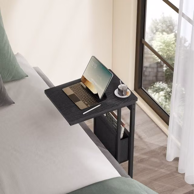VASAGLE C-Shaped Side Table with Storage Bag in Black