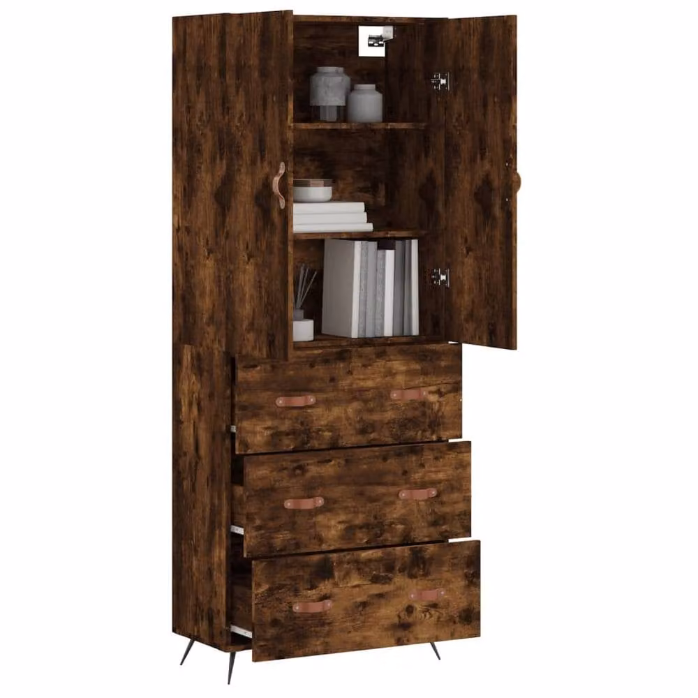 Berkfield Home Smoked Oak Highboard in Brown, W/D/H: 69.5 x 34 x 180 cm – 3