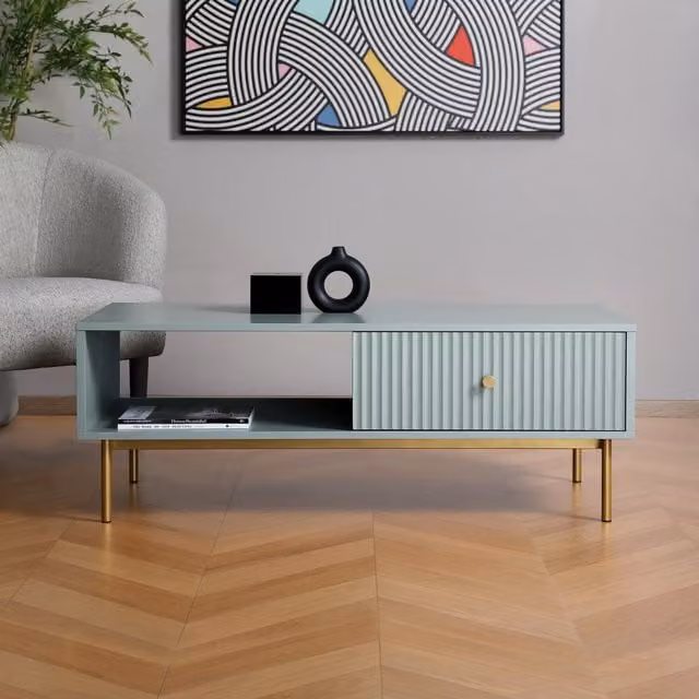 Home Garden Direct Minimalist Rectangular Devon Coffee Table with Drawer in Sage Green