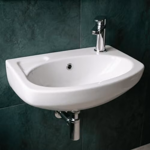 Balterley White Ceramic Oval Wall Hung Cloakroom Basin with Overflow, 1 Tap Hole, W/D/H: 45 x 28 x 15.5 cm – 3