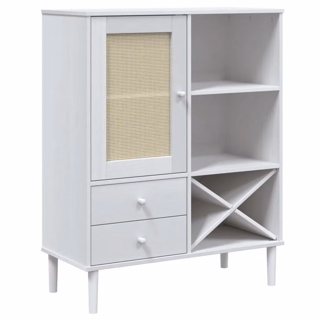 Berkfield Home Senja Highboard in White Rattan Look Solid Wood Pine, W/D/H: 90 x 40 x 112 cm – 2