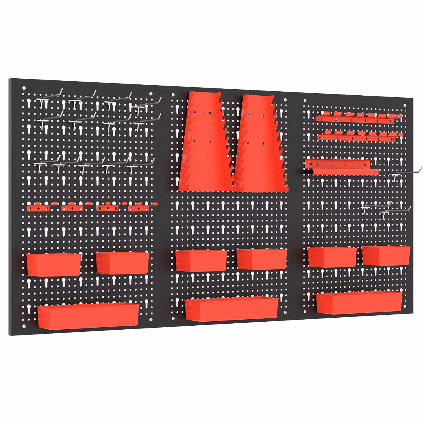 Costway Pegboard Wall Organizer with 9-Bin Parts Rack and Hammer Racks, Red, W/D/H: 120 x 64 x 60 cm – 6