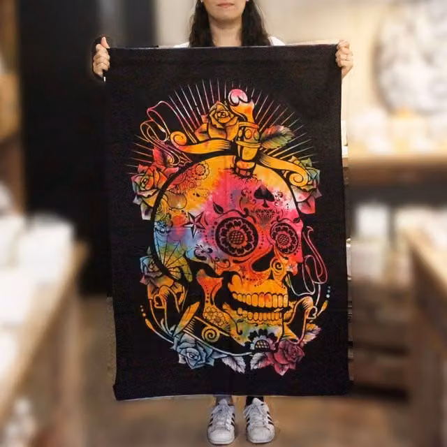 KDMK Day of the Dead Skull Cotton Wall Art in Multicolour