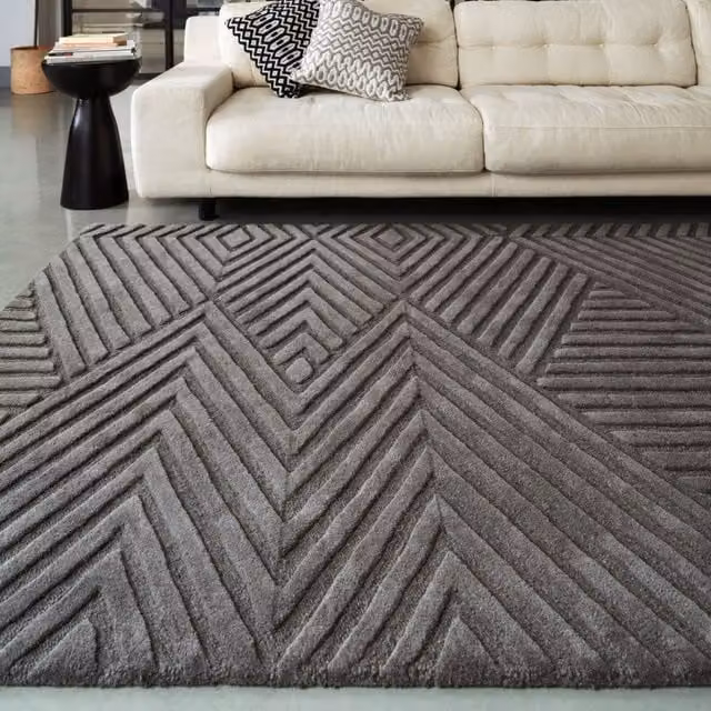 The Rug Shop UK Handmade Wool Modern Geometric Area Rug in Grey, W: 160 cm, D: 230 cm