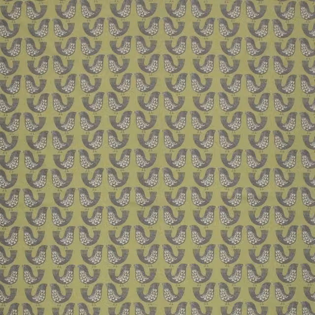 iLiv Scandi Birds Graphic Animal Print Cotton Fabric in Green, Grey and Multicolour