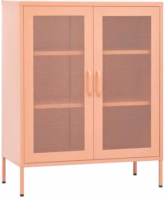 Berkfield Home Modern Pink Steel Storage Cabinet with Glass Doors W/D/H: 80 x 35 x 101.5 cm – 1