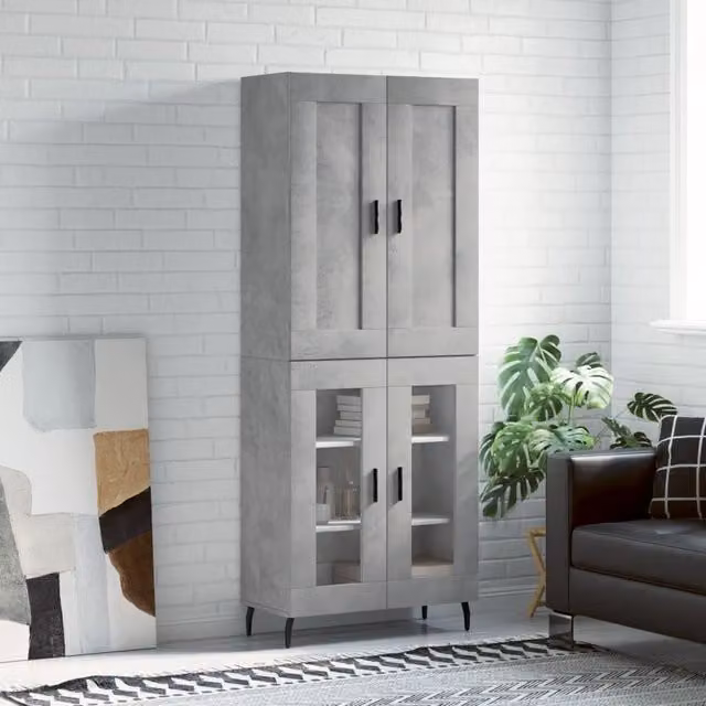 Berkfield Home Industrial Highboard in Concrete Grey, W/D/H: 69.5 x 34 x 180 cm