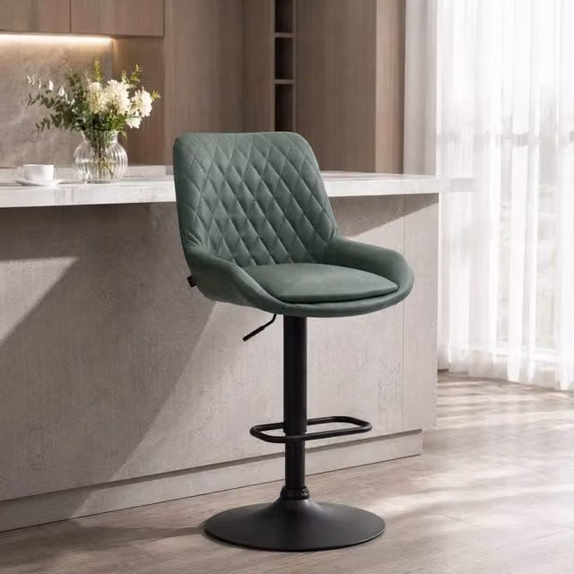 STILVORA Set of 2 Retro Swivel Bar Stools with Armrests in Green Synthetic Leather – 1