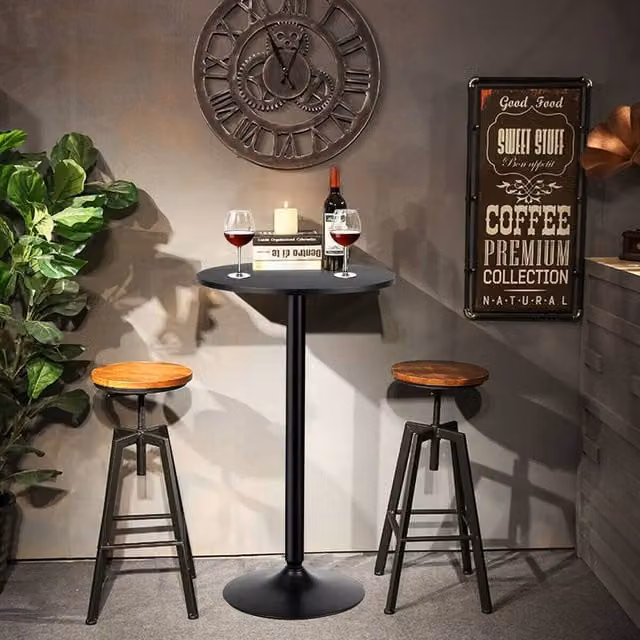 Costway Round Bar Table in Black Matt Finish for Kitchen, Living Room or Balcony