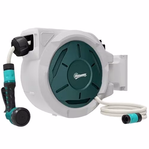 Outsunny Wall Mounted Retractable Hose Reel, Grey – 1