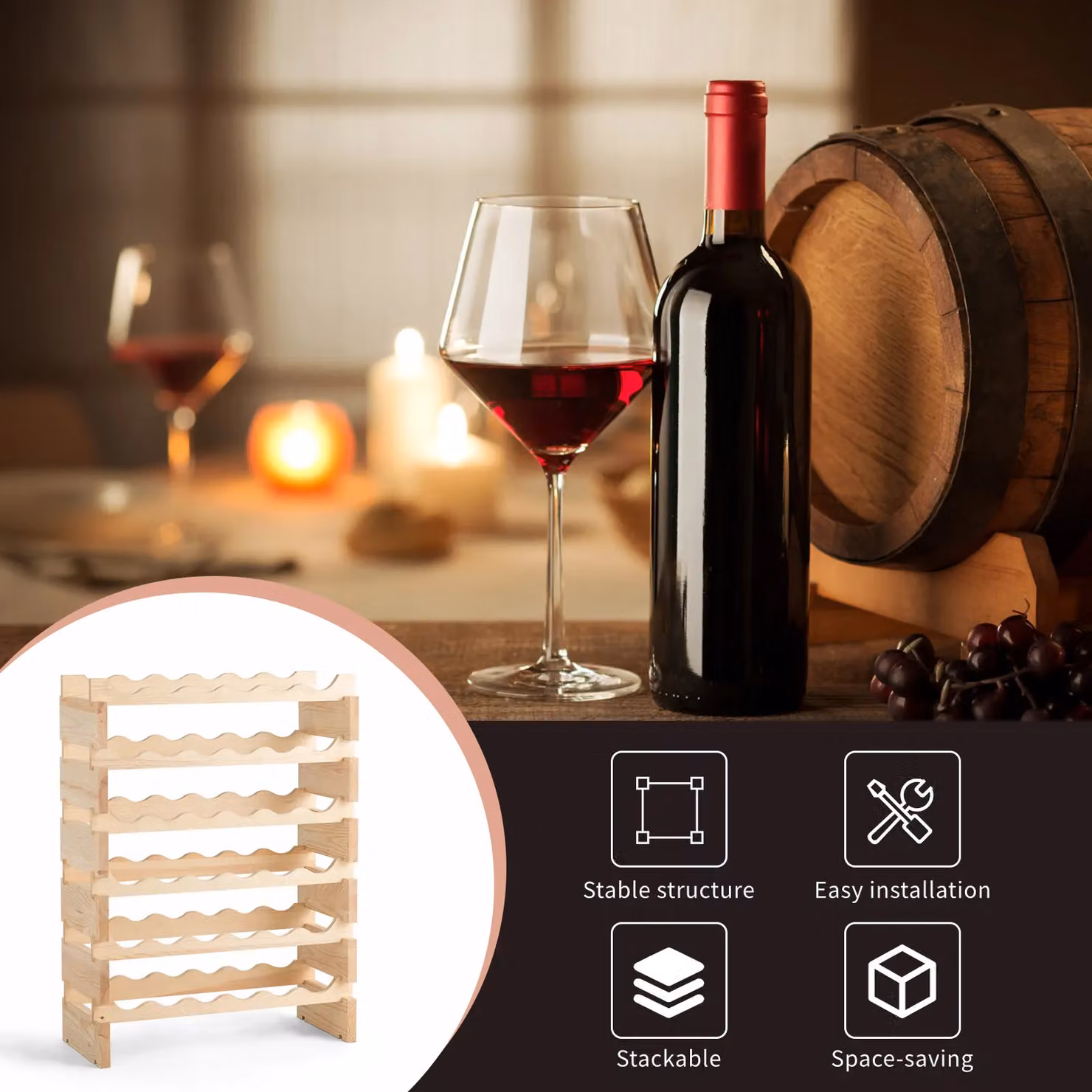Costway Freestanding 36 Bottle Wine Rack in Natural Pine Wood – 5