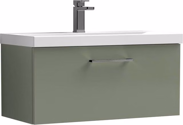 Balterley 800mm Wall Hung 1 Drawer Vanity Basin Unit in Satin Green with Pewter Handle