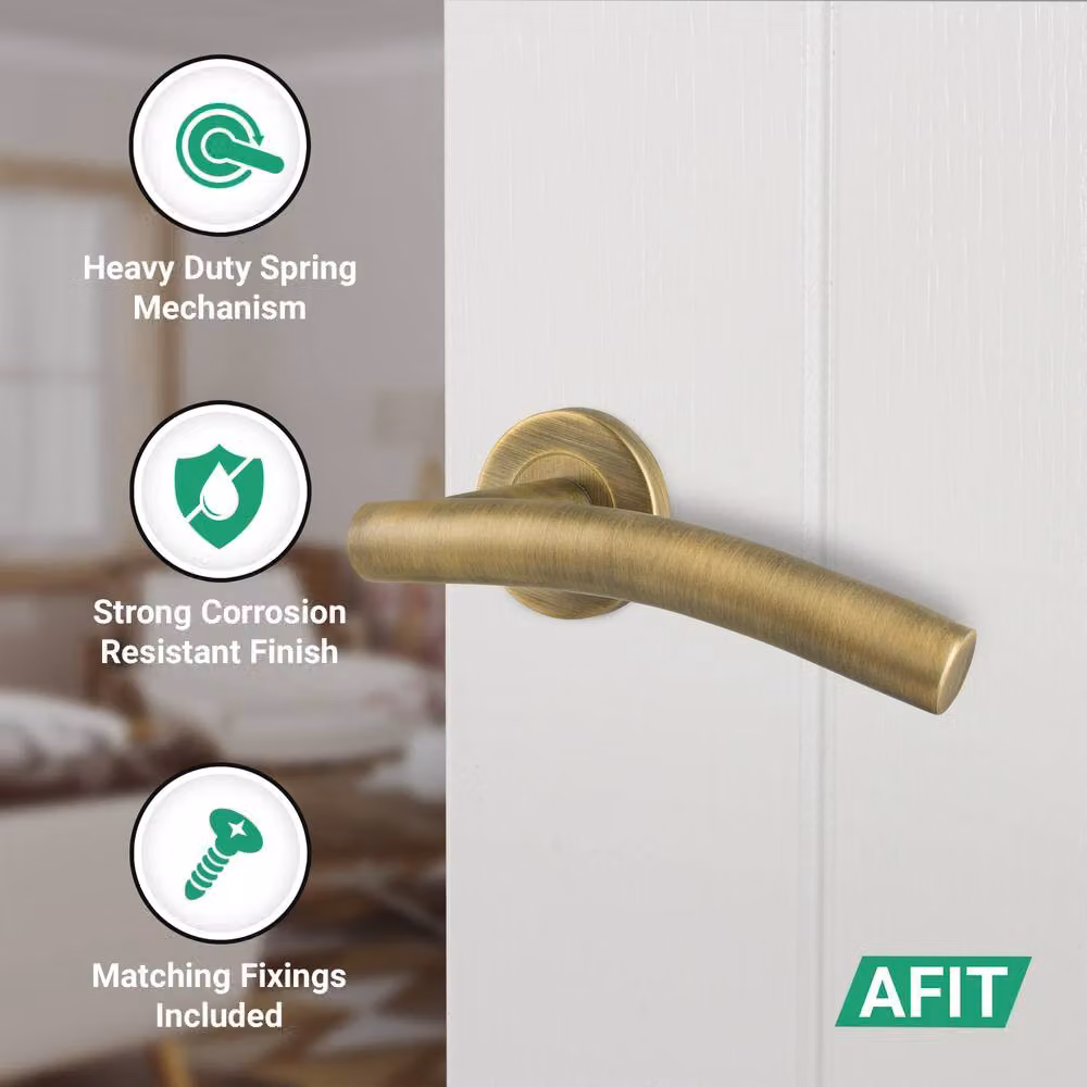 AFIT 4 Pairs of Antique Brass Curved Internal Lever Handles and 64mm Latch in Bronze – 2