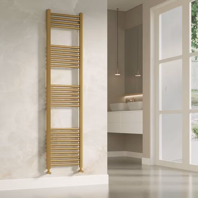 Banyetti Aureli Brushed Brass Ladder Towel Rail Radiator in Gold, W: 40 cm, H: 160 cm