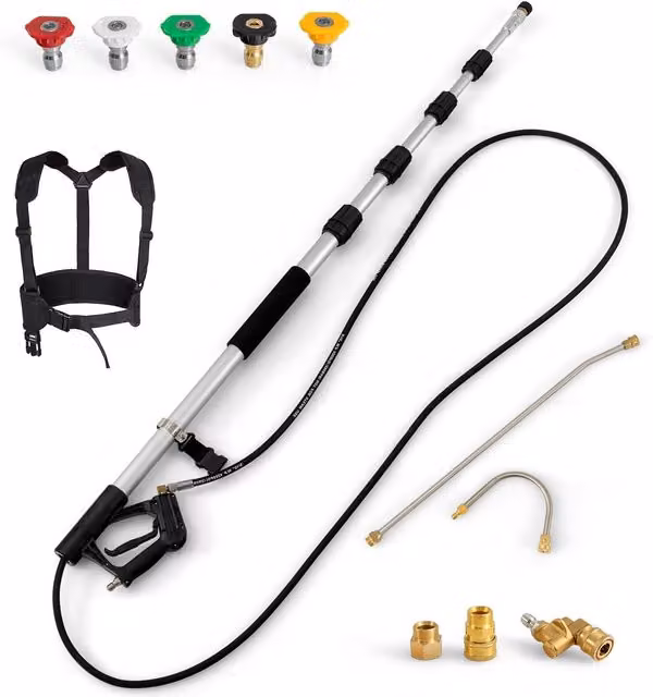 Costway 5M Telescoping Pressure Washer Extension Wand, Commercial Grade Aluminium, Black
