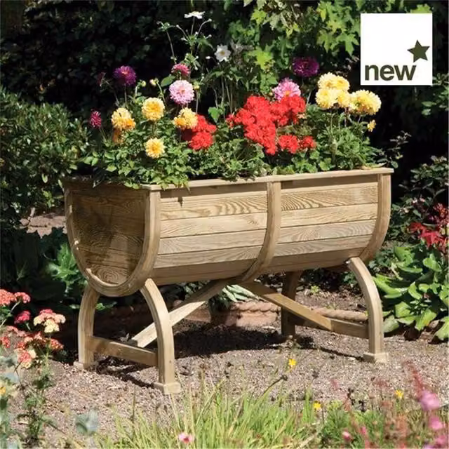 Cheshire Deluxe Barrel Planter in Brown Wood