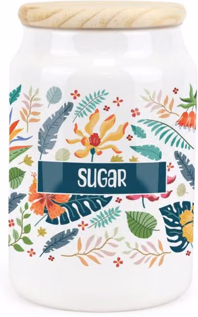 Purely Home Tropical Floral Ceramic Sugar Storage Canister in Green and White