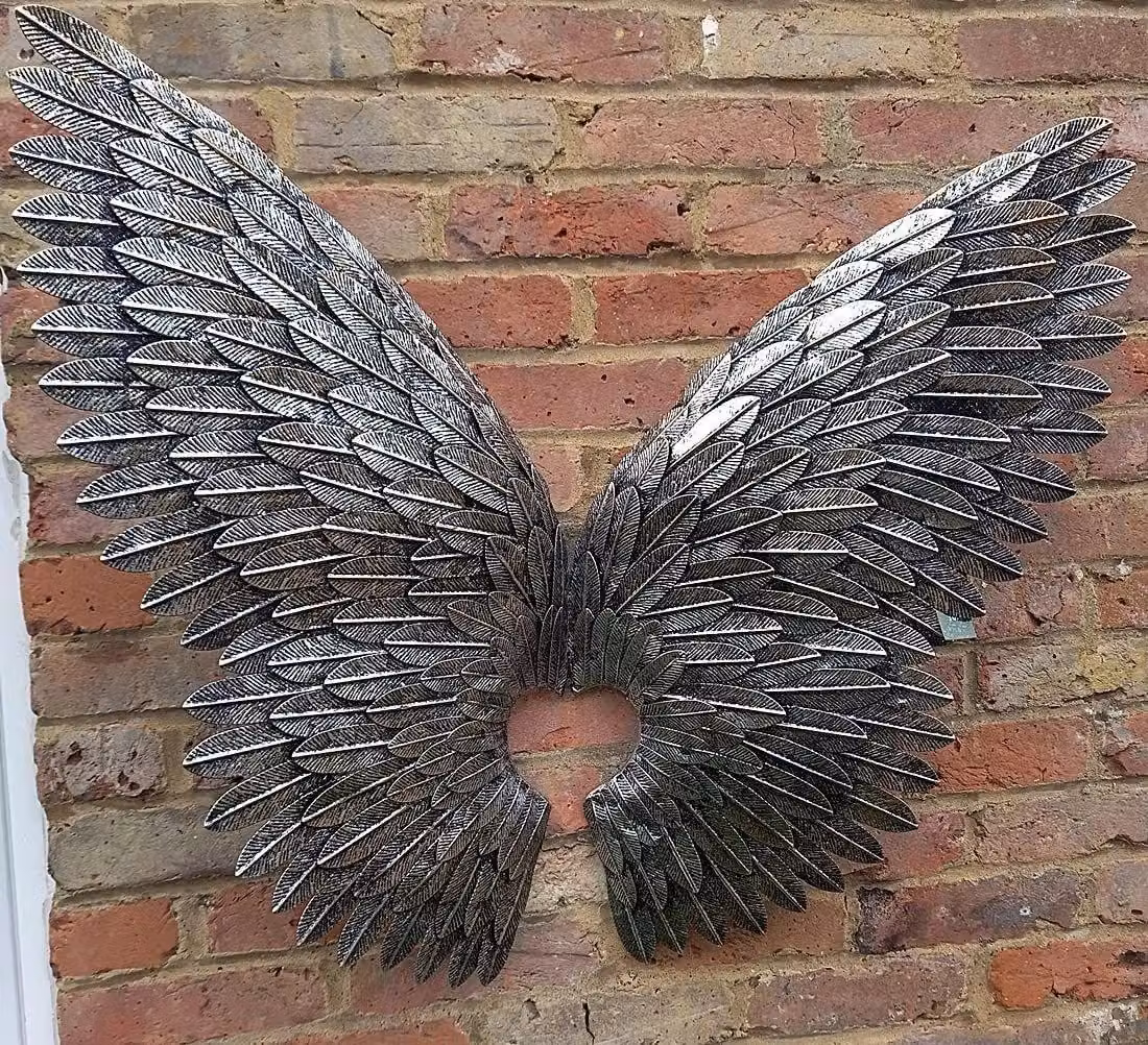 Inspirational Gifting Angel Wings Hinged Metal Wall Art Plaque in Silver and Gold, Height: 90 cm – 4