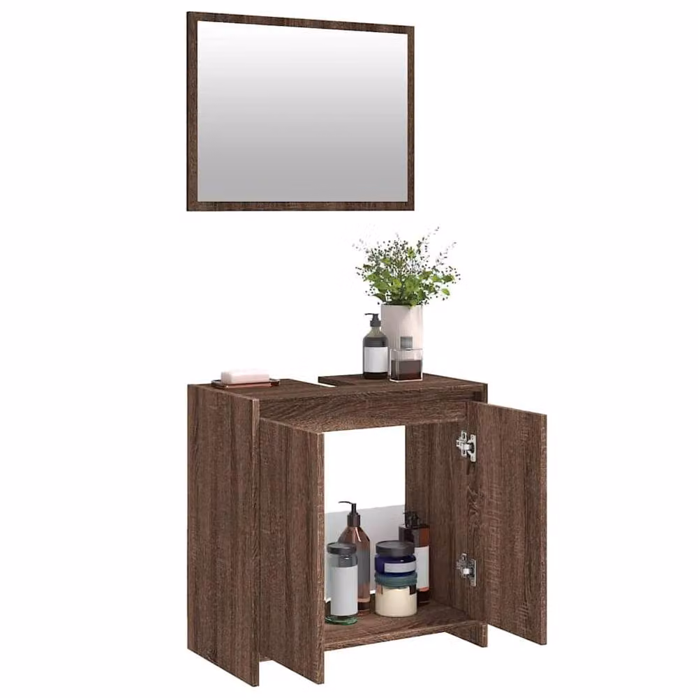 Berkfield Home 2 Piece Modern Bathroom Furniture Set in Brown Oak – 2