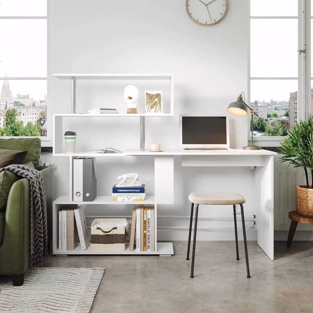 KORVIXA 360° L-Shaped Corner Computer Desk in White, W/D: 100 x 100 cm – 2