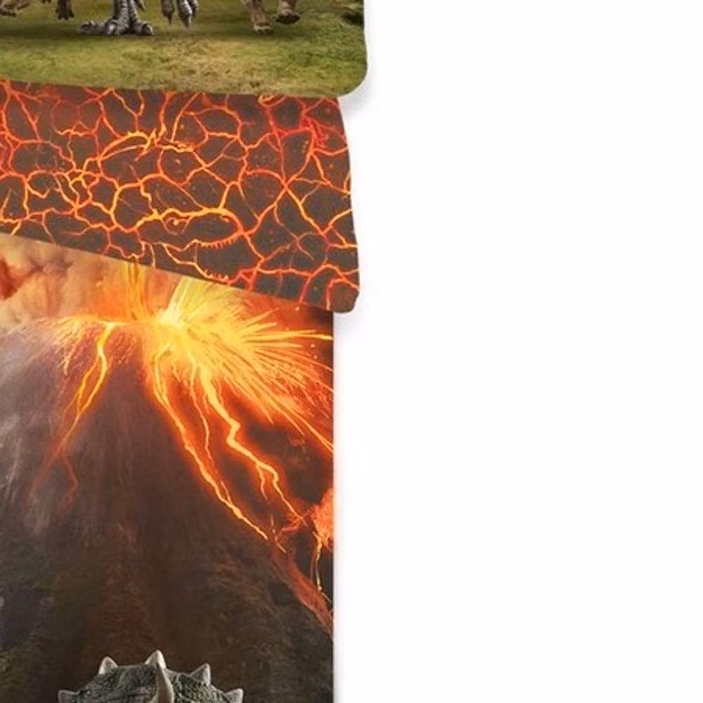 Jurassic World Volcano Reversible Cotton Duvet Cover and Pillowcase Set in Green and Multicolour, W: 90 cm, H: 200 cm – 2