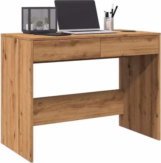 Berkfield Home Artisan Oak Writing Desk in Brown, W/D/H: 101 x 50 x 76.5 cm