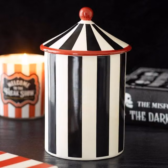 Uniqueful Black and Multicolour Striped Circus Tent Ceramic Storage Jar