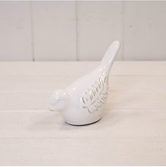 KDMD Ceramic Natural Bird with Olive Branch Detail in Beige and White