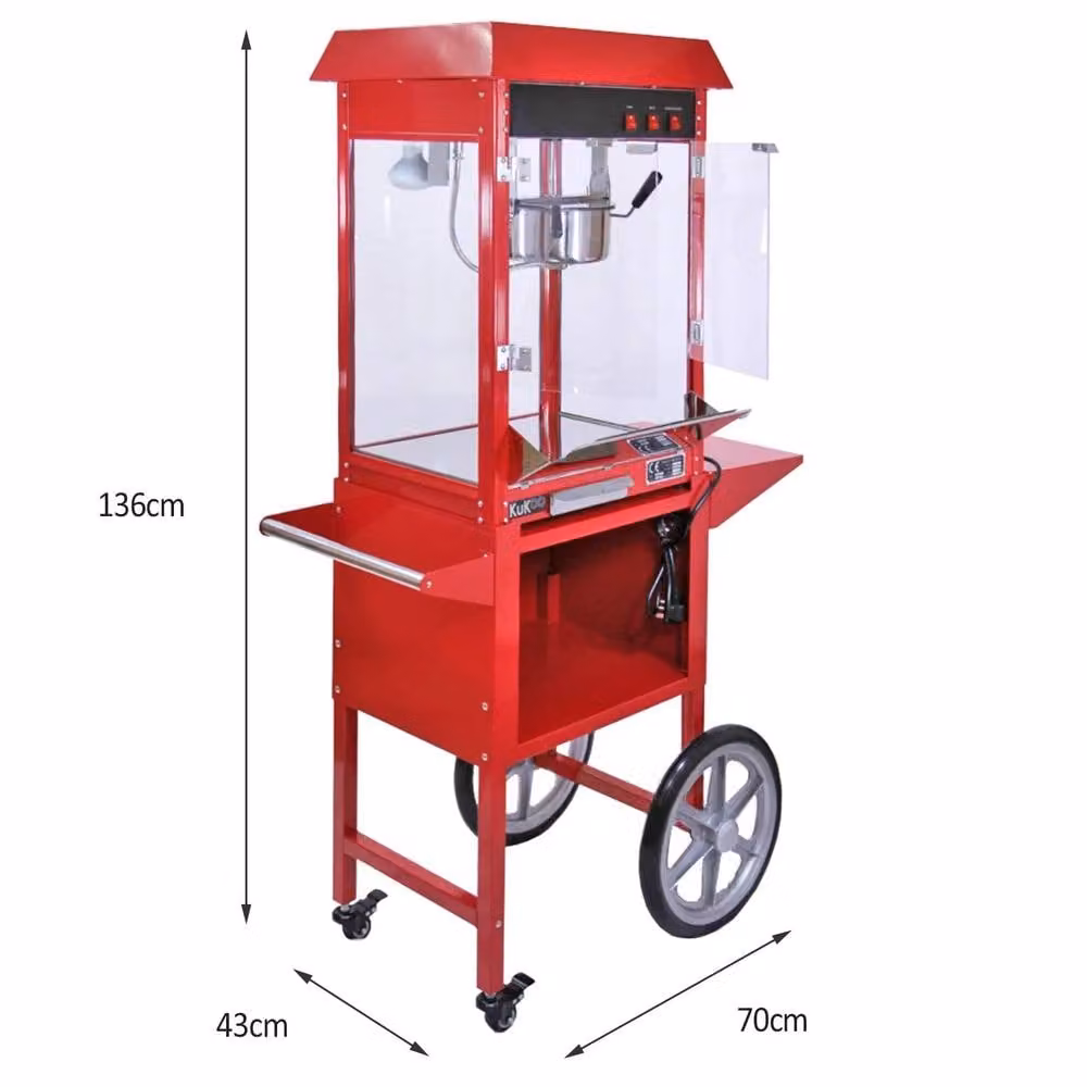 KuKoo 8oz Popcorn and Candy Floss Machine with Cart in Red – 2