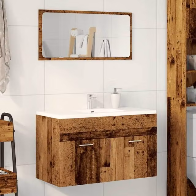 Berkfield Home Durable Bathroom Sink Cabinet in Old Wood Brown, W/D/H: 90 x 38.5 x 46 cm
