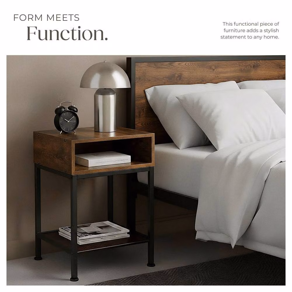 tectake Harlow Bedside Table in Brown Rustic Wood and Metal – 5
