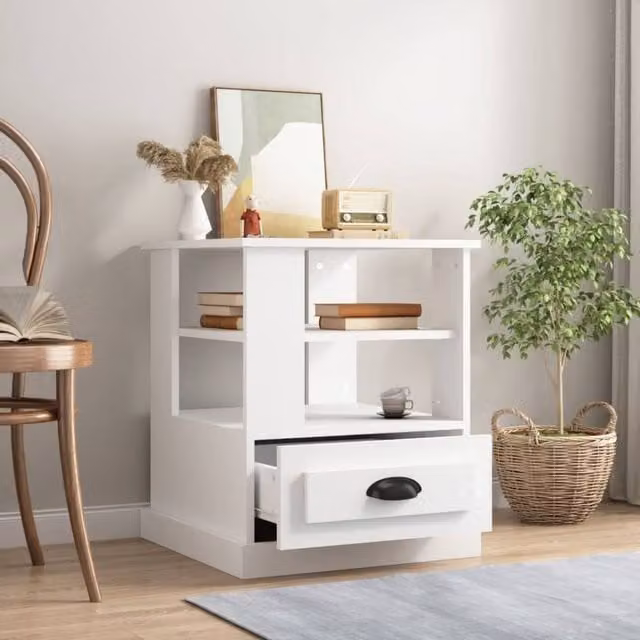 Berkfield Home Modern White Square Side Table in MDF, W/D/H: 50 x 50 x 60 cm