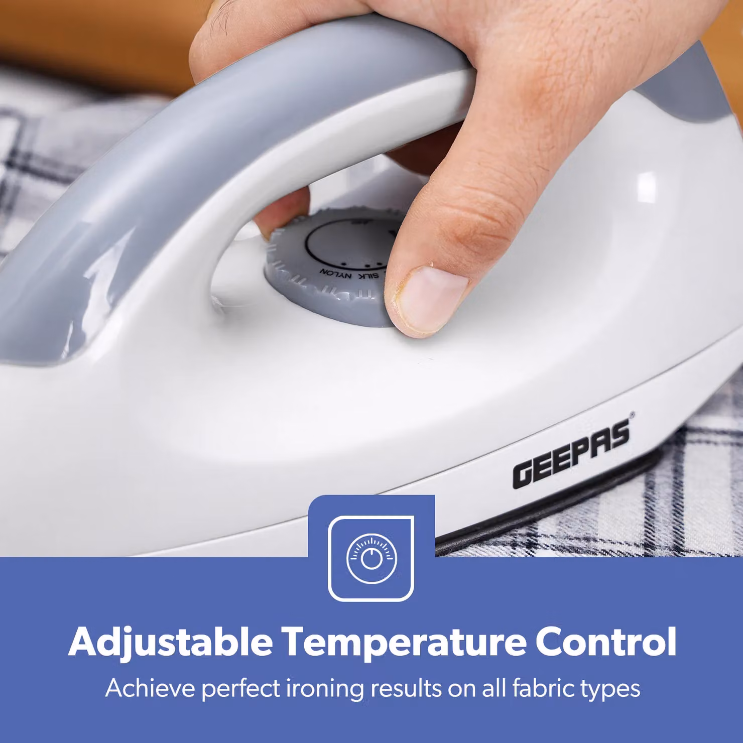 Geepas 1200W Dry Iron with Non-Stick Coating and Adjustable Thermostat in White – 3