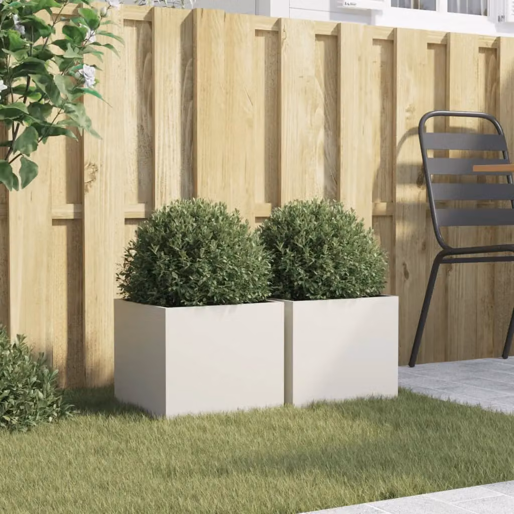 Berkfield Home Steel Planter Tub, 2 Pack, White, W: 32 cm, D: 30 cm, H: 29 cm – 3
