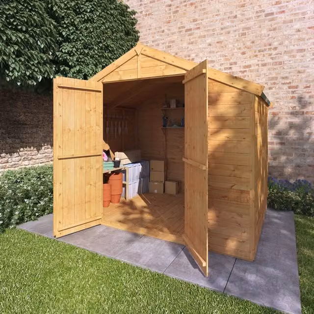 BillyOh Rustic Brown Wooden Apex Shed with Tongue and Groove Construction and Floor, W/D/H: 183 x 244 x 183 cm