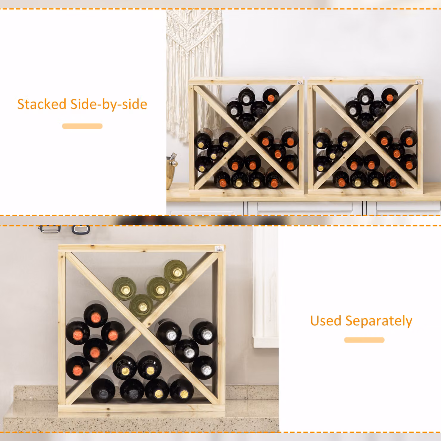 HOMCOM 24 Bottle Rustic Pine Wood Wine Rack in Brown – 4