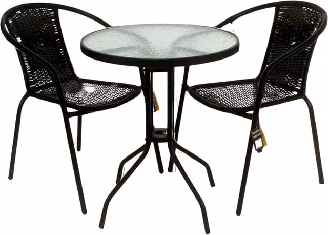 Furnold Black Wicker Bistro Set with Round Glass Top Table and 3 Chairs