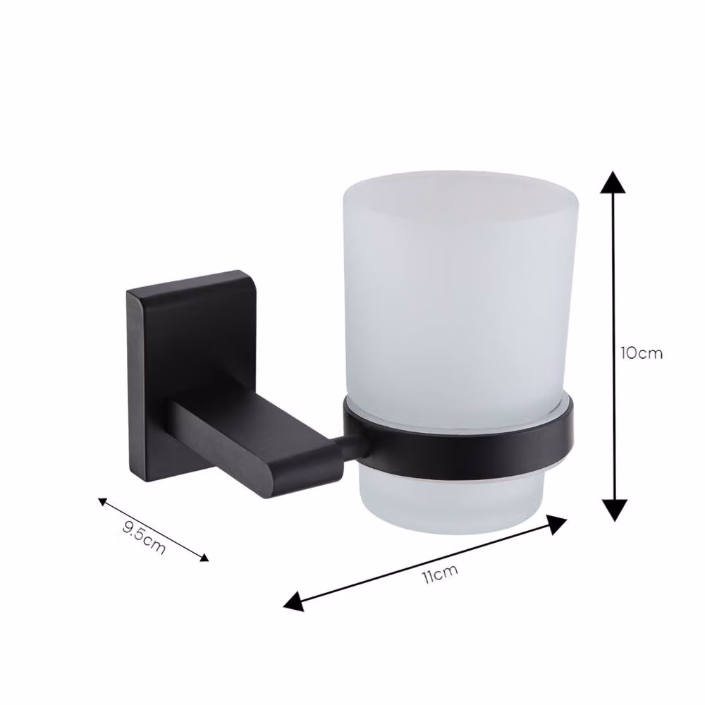 Showerdrape Unity Wall Mounted Stainless Steel and Glass Toothbrush Holder with Tumbler in Black – 2