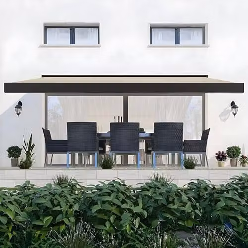 Primrose Deluxe Full Cassette Electric Patio Awning with Remote Control and Lights, Ivory White, W: 250 cm, D: 200 cm – 2