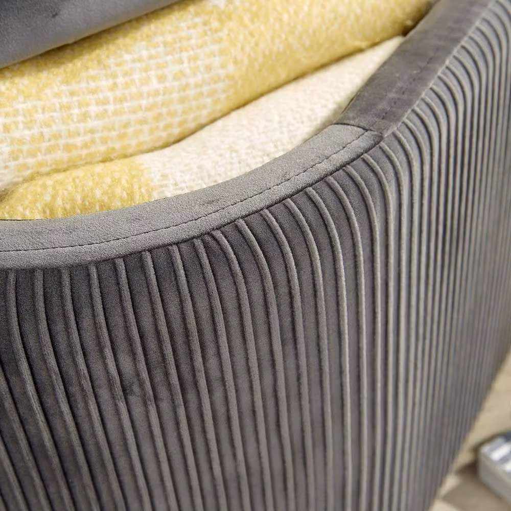 Home Source Grey Velvet Ottoman Storage Box Pouffe Seat and Footstool – 2