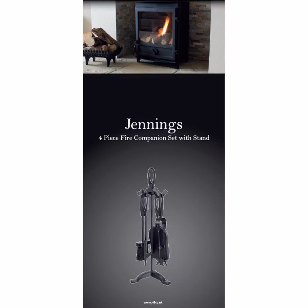 JVL Jennings 4 Piece Black Metal Freestanding Fireplace Companion Set – 8