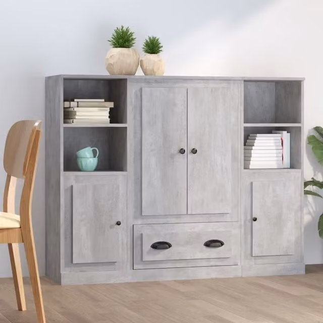 Berkfield Home Set of 3 Minimalist Highboards in Concrete Grey Engineered Wood – 1